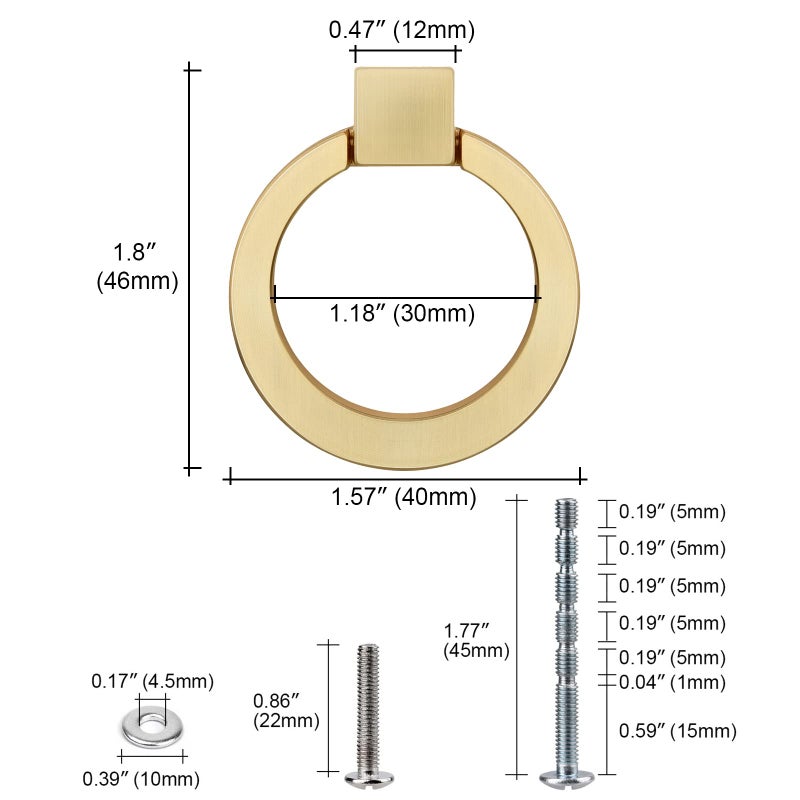 WEAVERBIRD Zinc Alloy Cabinet Knobs Gold Kitchen Hardware Drawer Pulls Rings Brushed Brass Single Hole Handles 1.57" Diameter, Pack of 10 - Image 2
